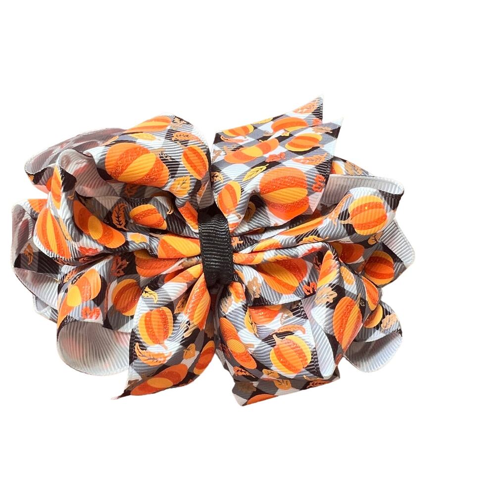 Double Stack Hair Bow BuggaBooBows 6"bow and 5" bow‎ Pumpkin Buffalo Check